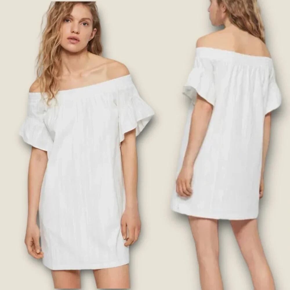 AllSaints Women size XS White Adela Adi Dress Off The Shoulder Pockets